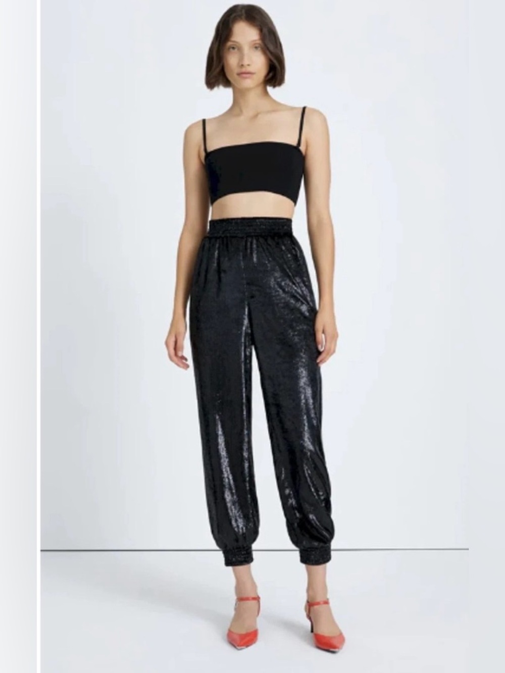 7 For All Mankind Black High-Shine Jogger Pants Size S NWT